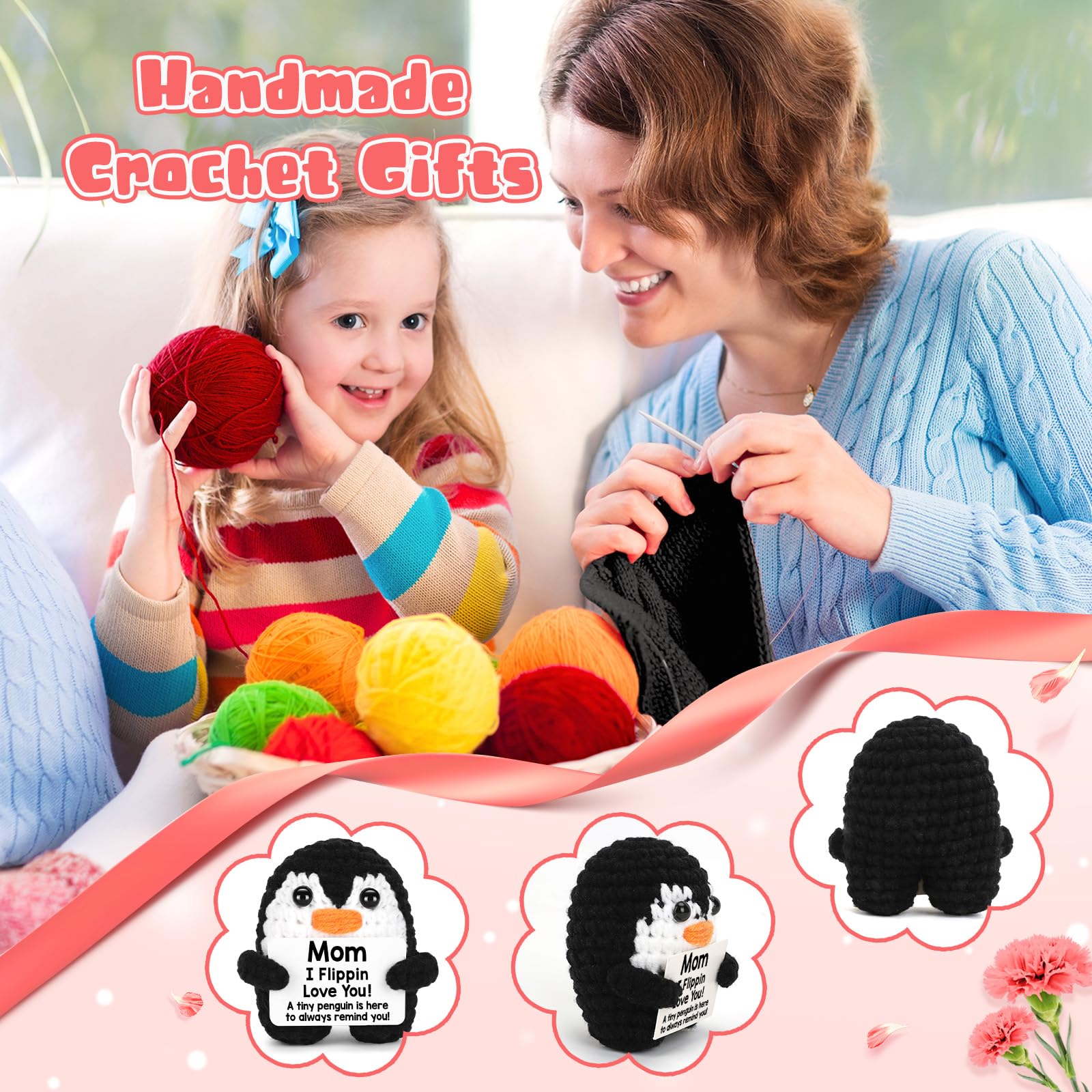 Cute crochet penguin plush for kids – soft and cuddly handmade toy with positive message, great for encouragement or birthdays