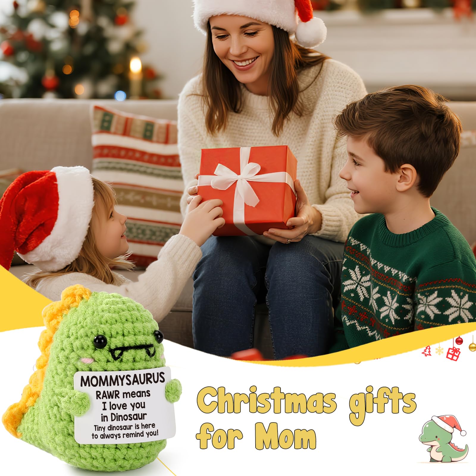 Crochet Dinosaur Plush - Motivational RAWR Means I Love You, Positive Messages for Friends & Family