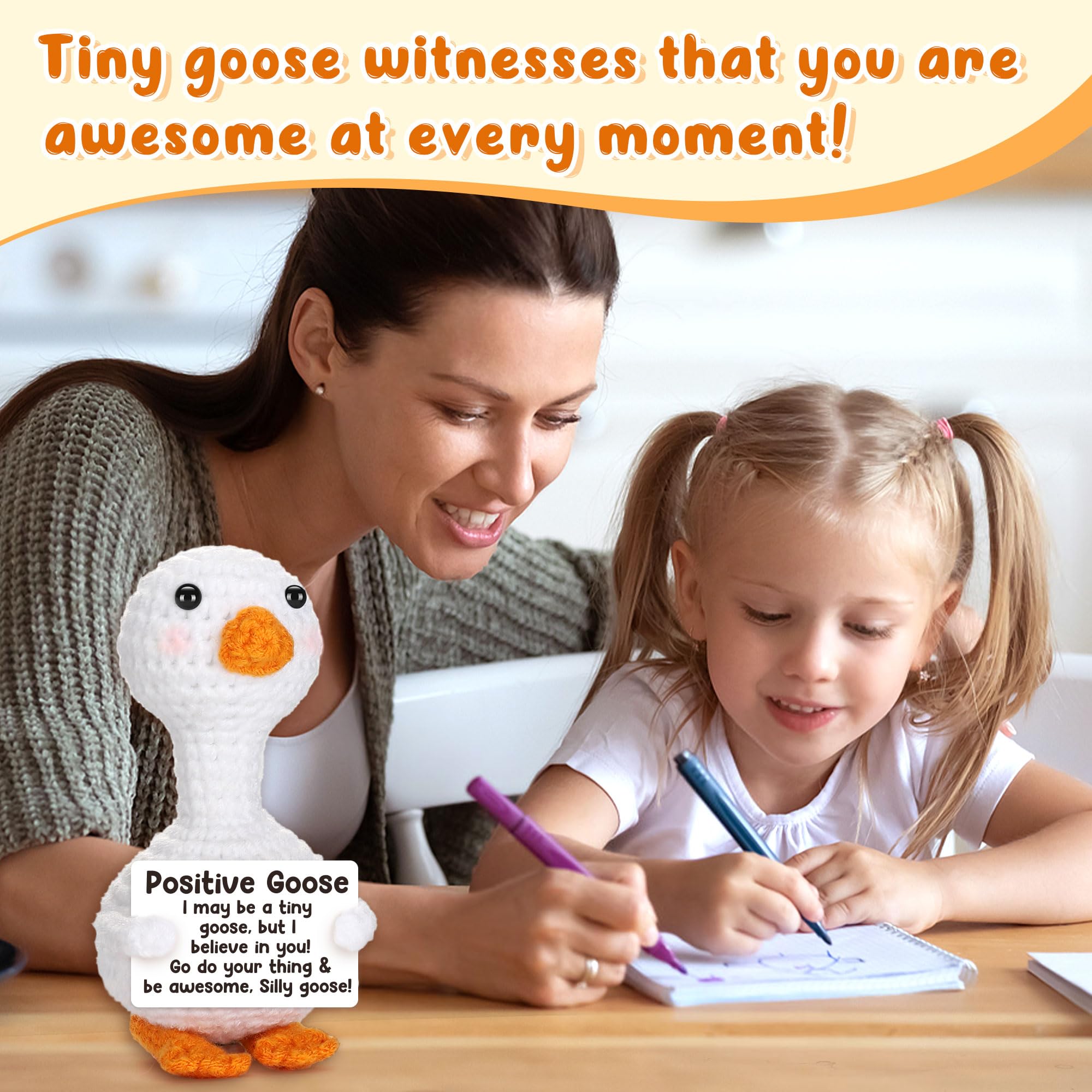 Tiny Crochet Goose Plush – Handmade Positive Message Gift