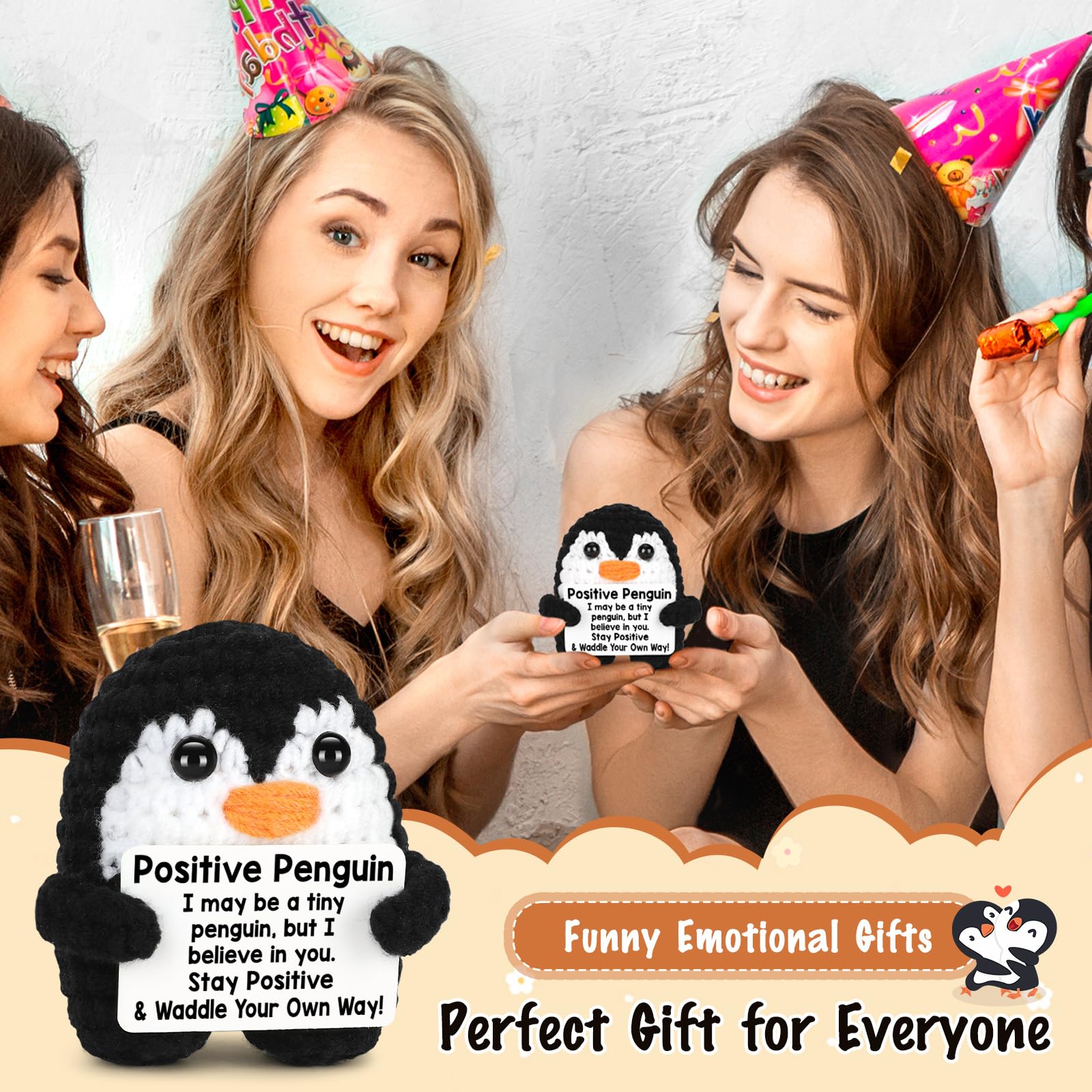 Adorable crochet penguin gift idea for friends – small meaningful present with love and positive message