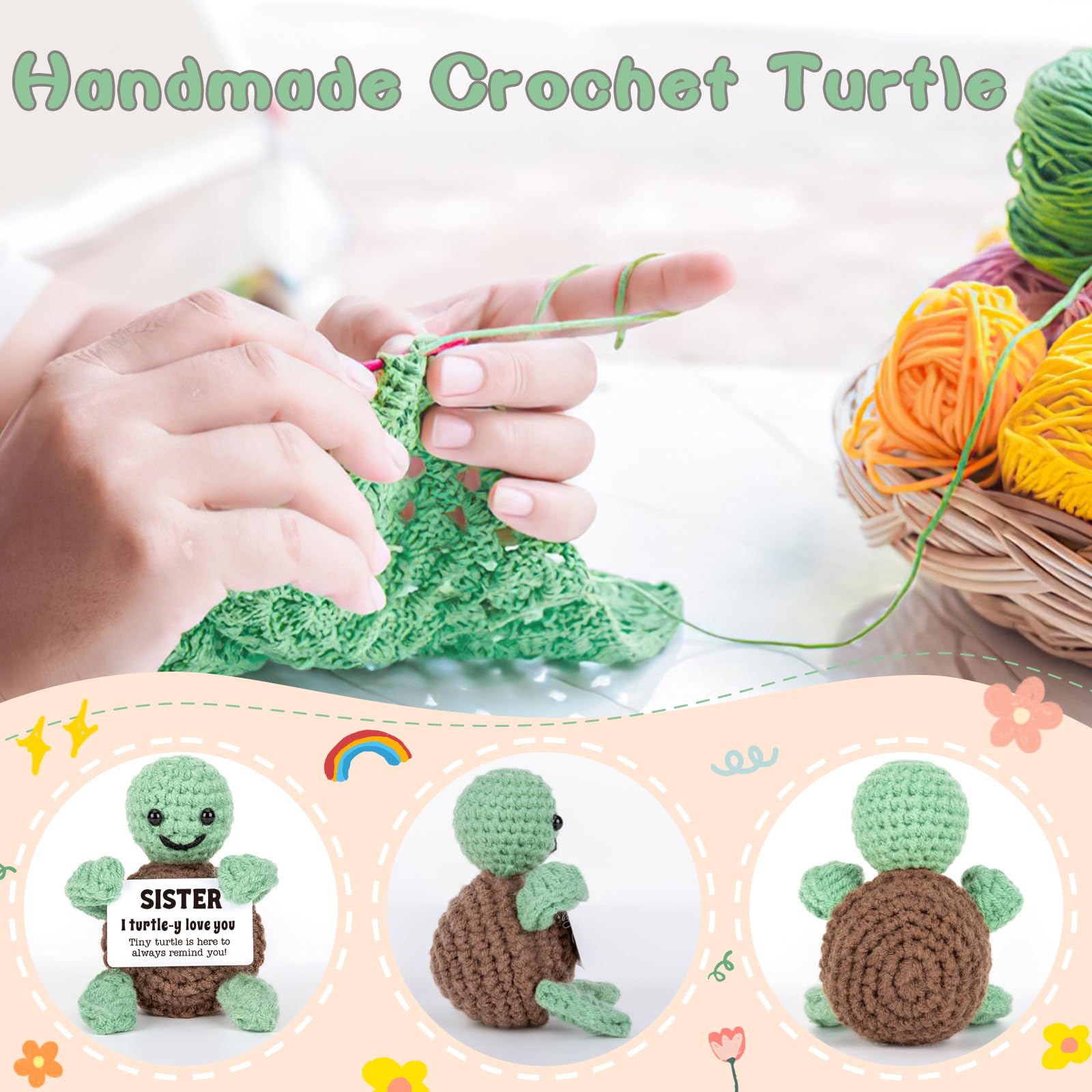 Various crochet turtle plush gifts lined up – perfect for family, friends, and gifting occasions