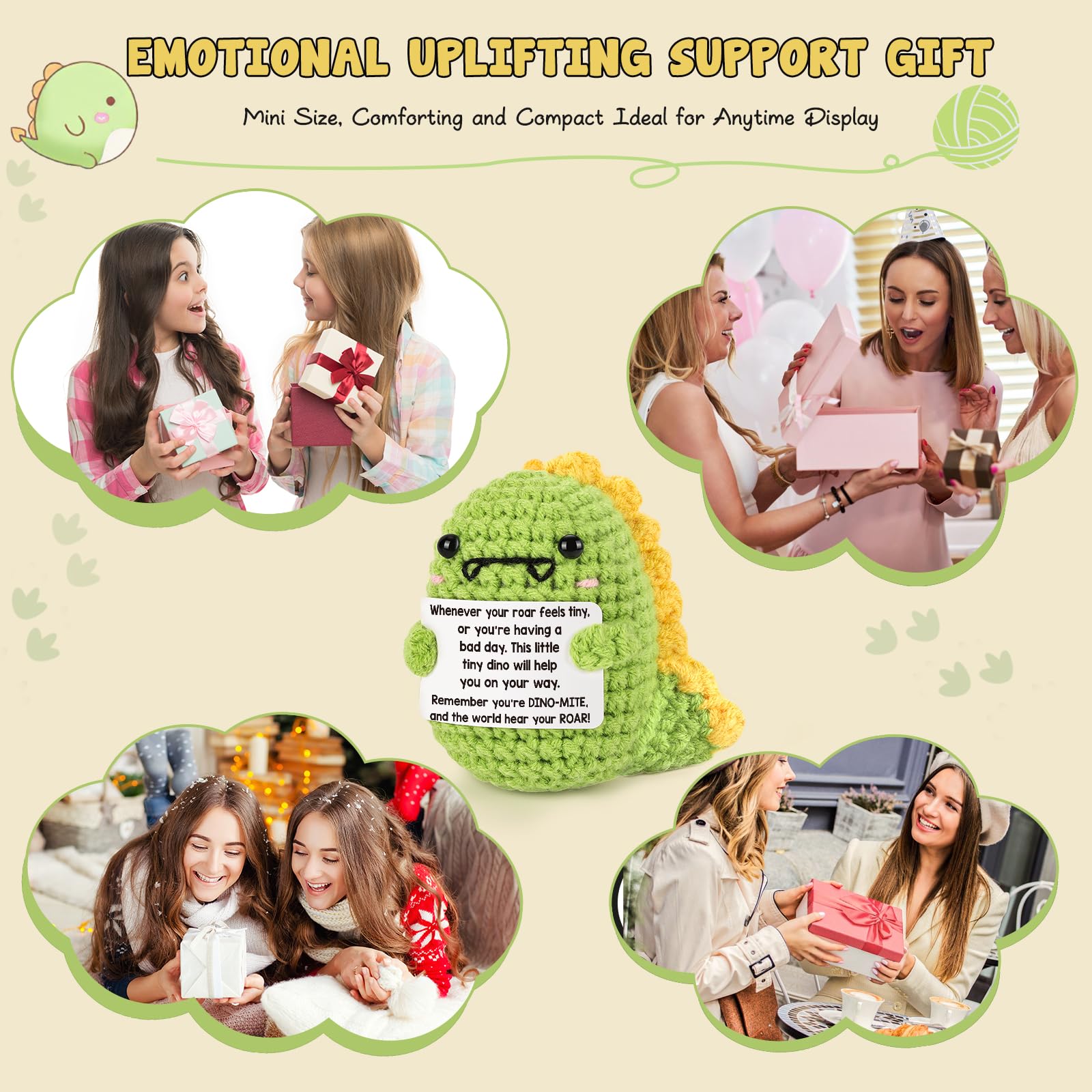 Crochet Dinosaur Plush - Motivational RAWR Means I Love You, Positive Messages for Friends & Family