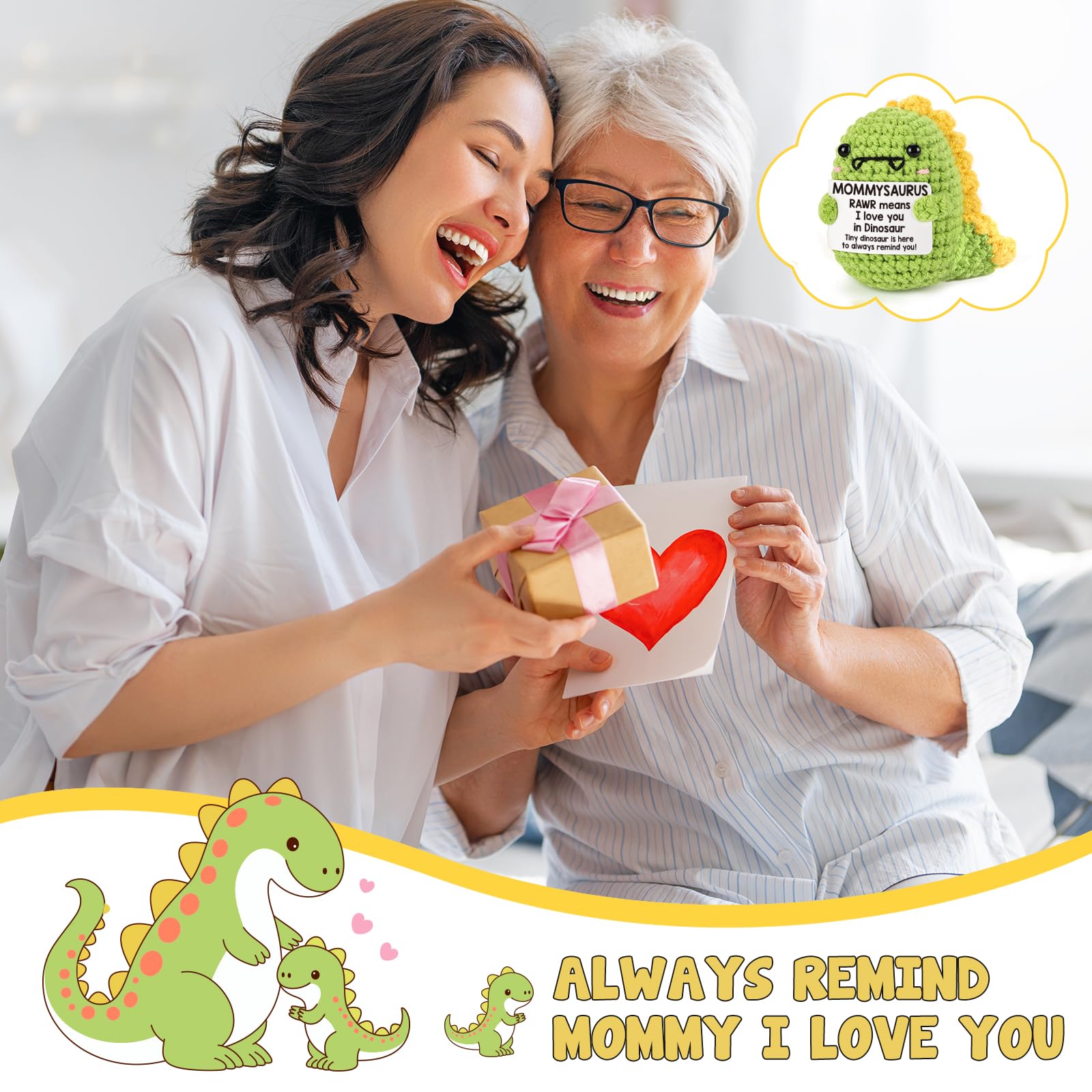 Crochet Dinosaur Plush - Motivational RAWR Means I Love You, Positive Messages for Friends & Family