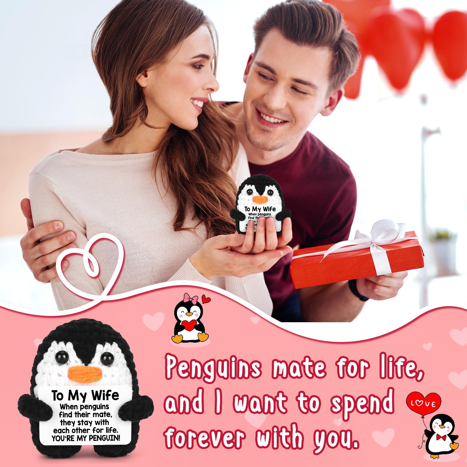 Adorable crochet penguin gift idea for friends – small meaningful present with love and positive message