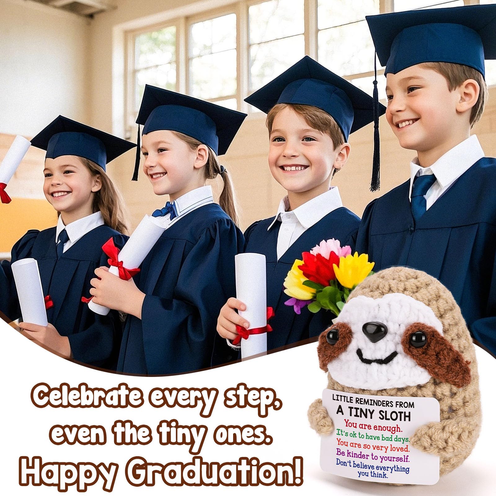 Tiny Crochet Sloth Plush – Handmade Gift with Positive Messages