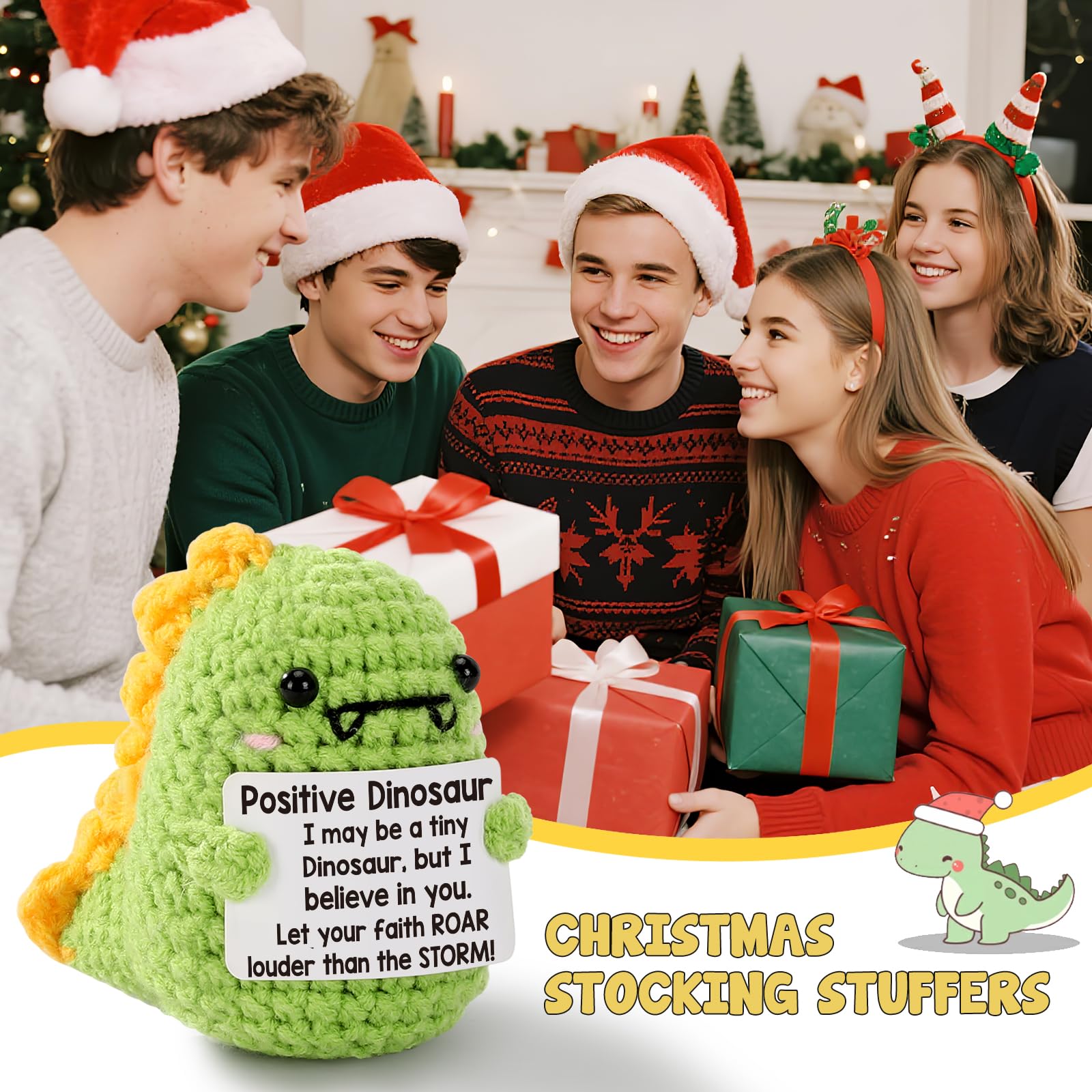 Crochet Dinosaur Plush - Motivational RAWR Means I Love You, Positive Messages for Friends & Family