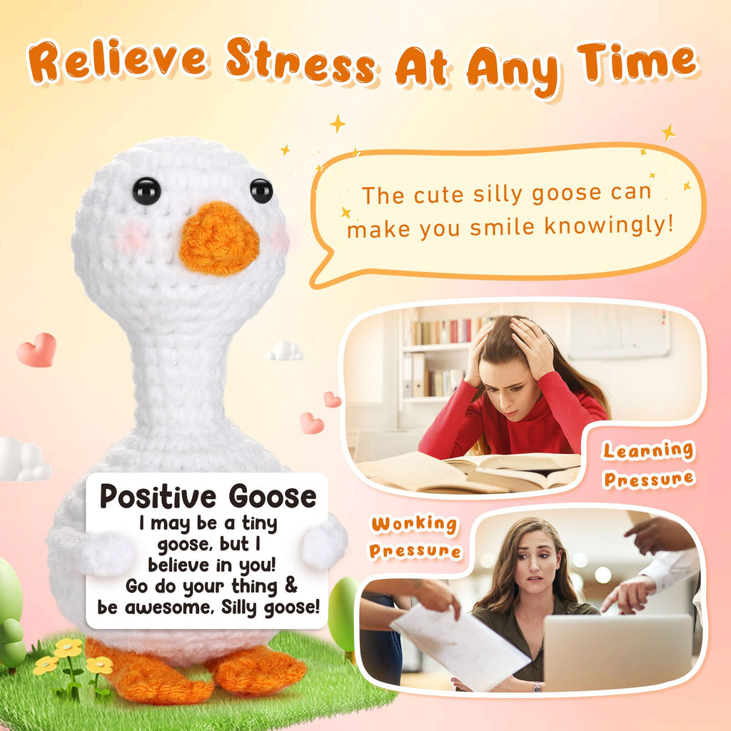 Tiny Crochet Goose Plush – Handmade Positive Message Gift