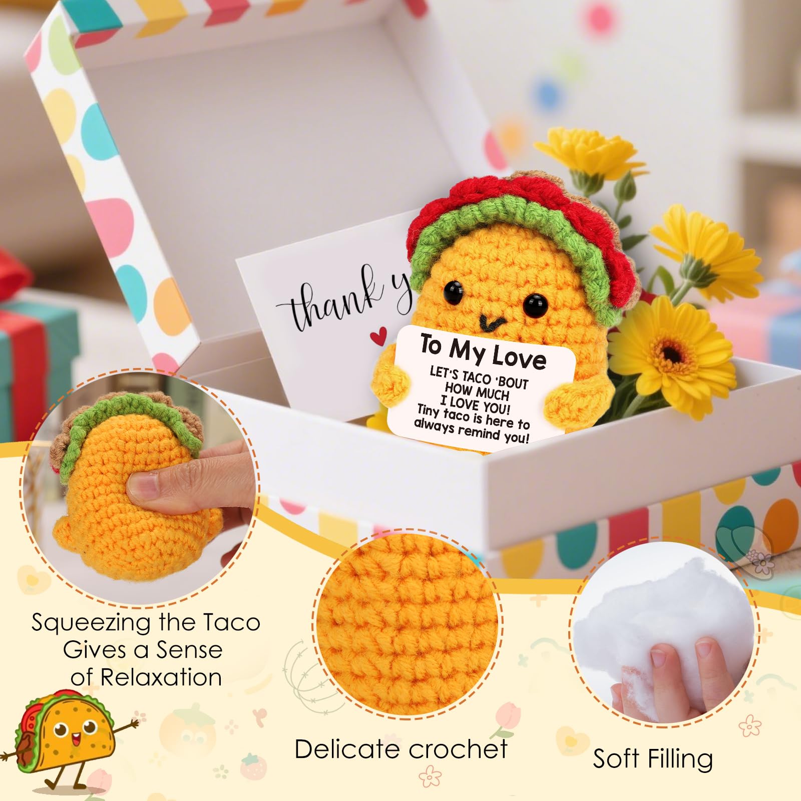 Tiny Crochet Taco Plush – Cute Handmade Gift with Message