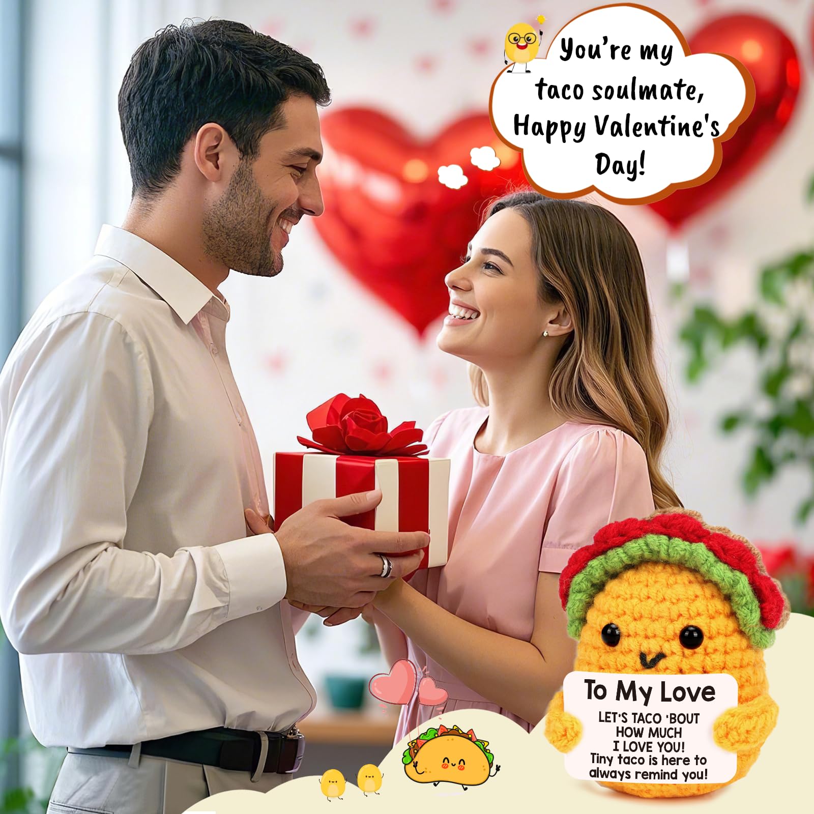 Tiny Crochet Taco Plush – Cute Handmade Gift with Message